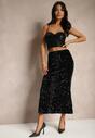 Czarna Koktajlowa Spódnica High Waist w Cekiny Melimi
