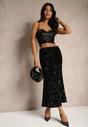 Czarna Koktajlowa Spódnica High Waist w Cekiny Melimi