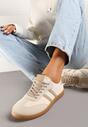 Beżowe Casualowe Sneakersy z Ekozamszu na Płaskiej Podeszwie Pemeriana