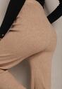 Ciemnobeżowe Szerokie Spodnie z Bawełną High Waist Emarisa