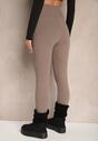 Ciemnobeżowe Legginsy High Waist z Metaliczną Ozdobą Batila