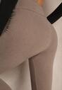 Ciemnobeżowe Legginsy High Waist z Metaliczną Ozdobą Batila