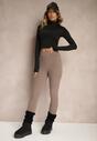 Ciemnobeżowe Legginsy High Waist z Metaliczną Ozdobą Batila