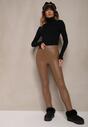 Brązowe Spodnie z Ekoskóry Skinny High Waist Ocieplane Polarową Wyściółką Lavimi