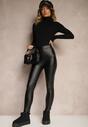Czarne Spodnie z Ekoskóry Skinny High Waist Ocieplane Polarową Wyściółką Lavimi