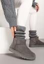 Szare Casualowe Ocieplane Śniegowce na Płaskiej Podeszwie Emelunetta