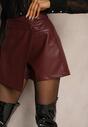 Bordowe Spódnico-Szorty z Imitacji Skóry High Waist o Asymetrycznym Kroju Ravilena