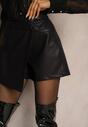 Czarne Spódnico-Szorty z Imitacji Skóry High Waist o Asymetrycznym Kroju Ravilena