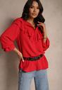 Czerwona Koszula z Falbankami na Rękawach i przy Dekolcie Celoniah