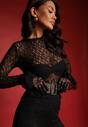 Czarna Koronkowa Bluzka z Rozszerzanymi Rękawami Nelicya