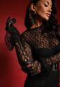 Czarna Koronkowa Bluzka z Rozszerzanymi Rękawami Nelicya