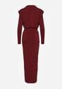 Bordowa Dopasowana Sukienka Koktajlowa Ozdobiona Marszczeniem Besni