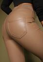 Ciemnobeżowe Legginsy z Imitacji Skóry High Waist z Ociepleniem Felilith