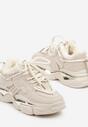 Beżowe Sneakersy na Platformie Ozdobione Metaliczną Aplikacją z Ociepleniem Seliri