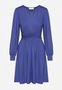 Niebieska Sukienka z Wiskozą o Rozkloszowanym Kroju Selaitea
