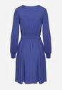 Niebieska Sukienka z Wiskozą o Rozkloszowanym Kroju Selaitea