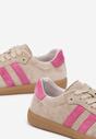 Beżowo-Różowe Płaskie Sneakersy z Wkładką ze Skóry Naturalnej Ozdobione Paskami Neladria