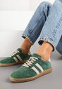 Zielone Płaskie Sneakersy z Wkładką ze Skóry Naturalnej Ozdobione Paskami Neladria