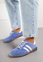 Niebieskie Płaskie Sneakersy ze Skóry Naturalnej z Ozdobnymi Paskami Nelarielis