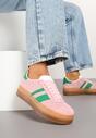 Różowo-Zielone Sneakersy na Płaskiej Podeszwie z Ozdobnymi Paskami Velali