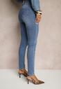 Niebieskie Jeansy Skinny z Bawełną High Waist Ozdobione Guzikami Felariel