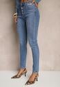 Niebieskie Jeansy Skinny z Bawełną High Waist Ozdobione Guzikami Felariel