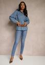 Niebieskie Jeansy Skinny z Bawełną High Waist Ozdobione Guzikami Felariel
