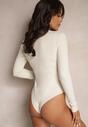 Beżowe Body z Bawełny o Koszulowym Kroju Longsleeve Raviriel