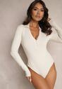 Beżowe Body z Bawełny o Koszulowym Kroju Longsleeve Raviriel