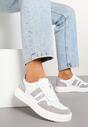 Biało-Szare Płaskie Sneakersy ze Skóry Naturalnej Ozdobione Paskami i Perforacją Floriwa