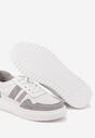 Biało-Szare Płaskie Sneakersy ze Skóry Naturalnej Ozdobione Paskami i Perforacją Floriwa