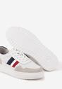 Biało-Granatowe Płaskie Sneakersy ze Skóry Naturalnej Ozdobione Paskami i Perforacją Floriwa