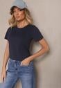 Granatowy Casualowy Bawełniany T-shirt Rivali