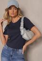 Granatowy Casualowy Bawełniany T-shirt Rivali
