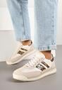 Beżowe Sneakersy w Stylu Tenisówek Ozdobione Paskami w Panterkę Lilmi
