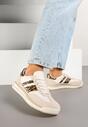Beżowe Sneakersy w Stylu Tenisówek Ozdobione Paskami w Panterkę Lilmi