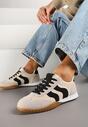 Beżowo-Czarne Sneakersy z Ozdobną Plecionką z Rafią Morloris