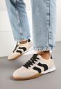 Beżowo-Czarne Sneakersy z Ozdobną Plecionką z Rafią Morloris