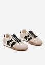 Beżowo-Czarne Sneakersy z Ozdobną Plecionką z Rafią Morloris