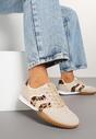 Beżowo-Brązowe Sneakersy z Ozdobną Plecionką z Rafią i Wzorem w Panterkę Morloris