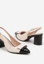 Beżowo-Czarne Czółenka na Słupku Typu Slingback z Ozdobą Fariniel