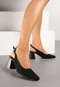 Czarne Sandały na Słupku Typu Slingback z Ażurową Cholewką Morivira