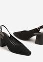 Czarne Sandały na Słupku Typu Slingback z Ażurową Cholewką Morivira