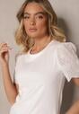 Biały T-shirt z Bawełny Ozdobiony Ażurowym Wzorem na Rękawach Nalasea