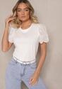 Biały T-shirt z Bawełny Ozdobiony Ażurowym Wzorem na Rękawach Nalasea