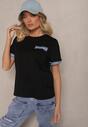 Czarna Bawełniana Bluzka T-shirt Oversize z Ozdobnym Wykończeniem Mirnil