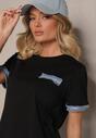 Czarna Bawełniana Bluzka T-shirt Oversize z Ozdobnym Wykończeniem Mirnil