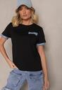 Czarna Bawełniana Bluzka T-shirt Oversize z Ozdobnym Wykończeniem Mirnil