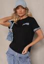 Czarna Bawełniana Bluzka T-shirt Oversize z Ozdobnym Wykończeniem Mirnil