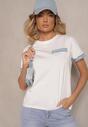Biała Bawełniana Bluzka T-shirt Oversize z Ozdobnym Wykończeniem Mirnil